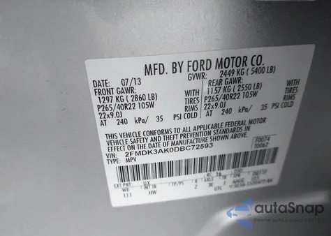 2013 Ford Edge Sport from USA, damaged, VIN 2FMDK3AK0DBC72593